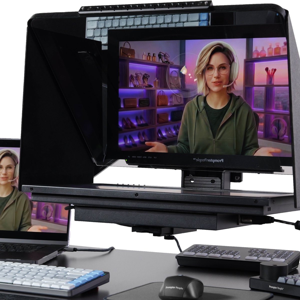 PrompterPeople's tweet photo. Use a professional camera and see yourself how your audience sees you with a Prompter People Flex Plus FreeFly Teleprompter. Perfect for Zoom, Desktop Content Creators, Live Streaming, and so much more. TeleScroll Voice automated scrolling prompting software included free
