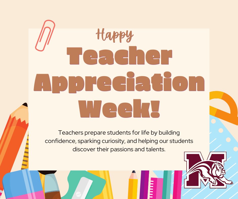 MillsapISD's tweet photo. Happy Teacher Appreciation Week! 
This week, we proudly celebrate our incredible teachers and the heart, passion, and care they bring to their classrooms each and every day. Thank you to our teachers for all that they do! https://t.co/3gVvk57qo5