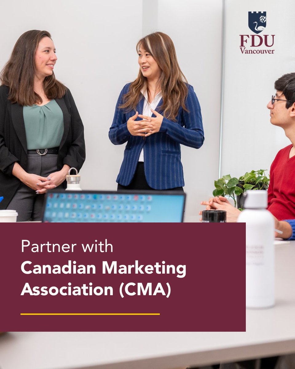 FDUVancouver's tweet photo. FDU Vancouver is pleased to partner with the Canadian Marketing Association to support student growth and career pathways in marketing.

#FDUVancouver #StudentLife #Marketing https://t.co/l3cqZscrjZ