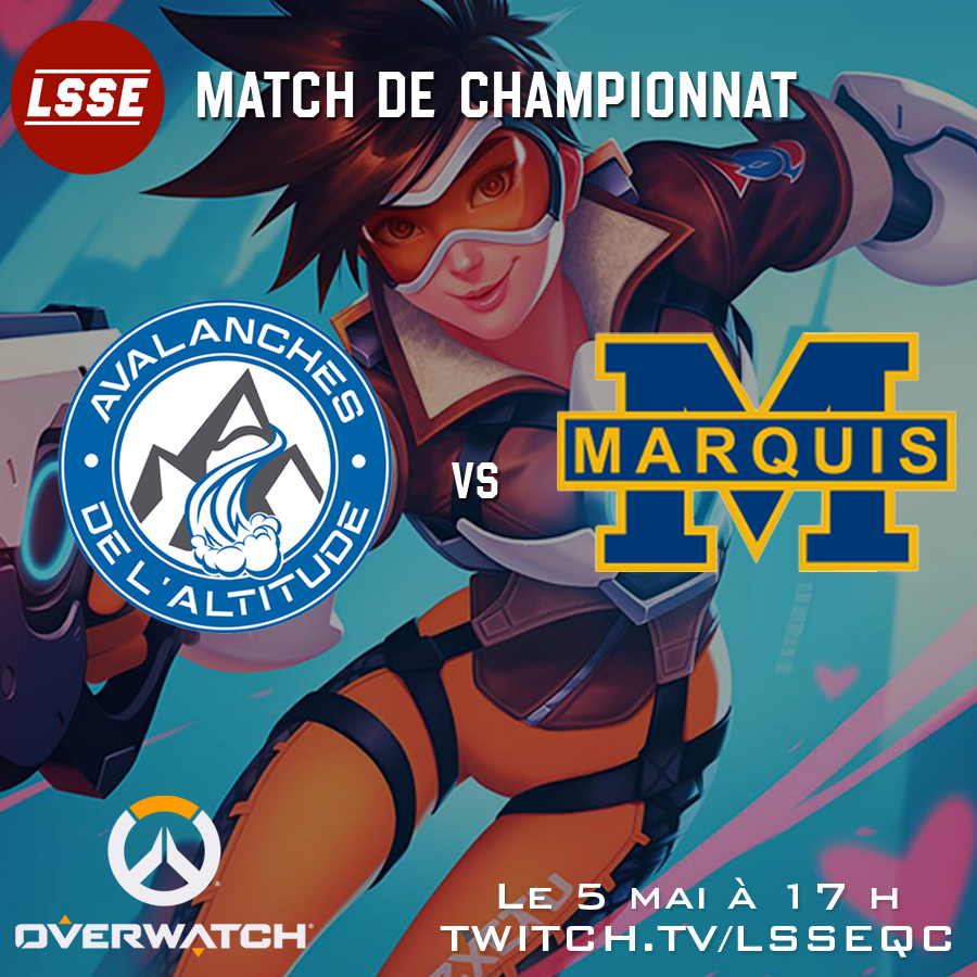 LSSEqc's tweet photo. C’est déjà le temps des finales de l’hiver 2026 et on commence avec Overwatch.

L’avalanche de l’École secondaire de l'Altitude affronte Les Marquis du Collège Mont Saint-Anne.

Préparez-vous pour l’affrontement ultime et rentrez dans l’action sur notre chaîne Twitch. https://t.co/U26HSl8QlF