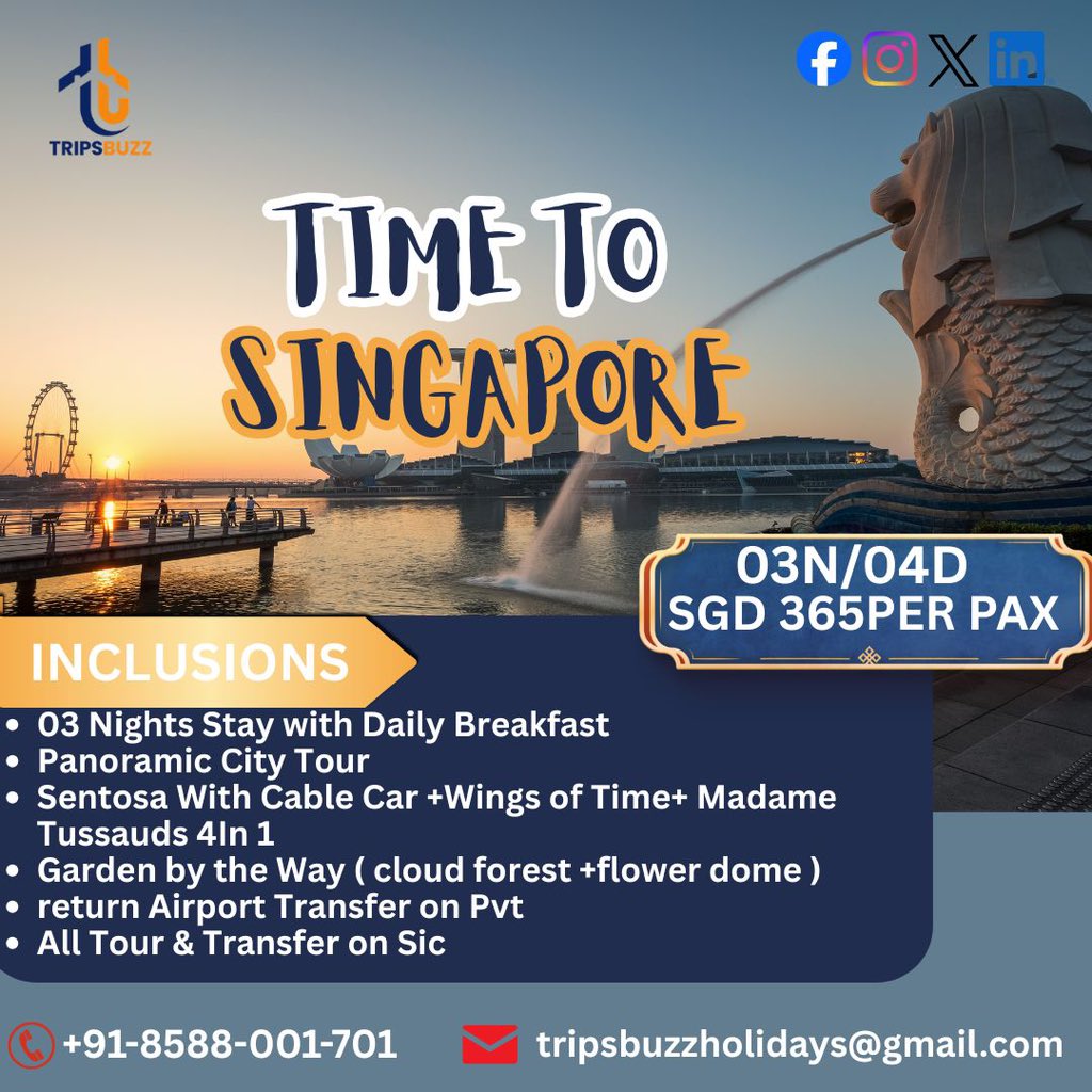 TripsbuzzH's tweet photo. ~EXPERIENCE THE MAGIC OF SINGAPORE: LIMITED TIME HOLIDAY OFFERS!
#VISITSINGAPORE #VACATIONVIBES #CHEAPTRAVEL #BOOKNOW #TRIPSBUZZ https://t.co/h3BY5GB5qQ