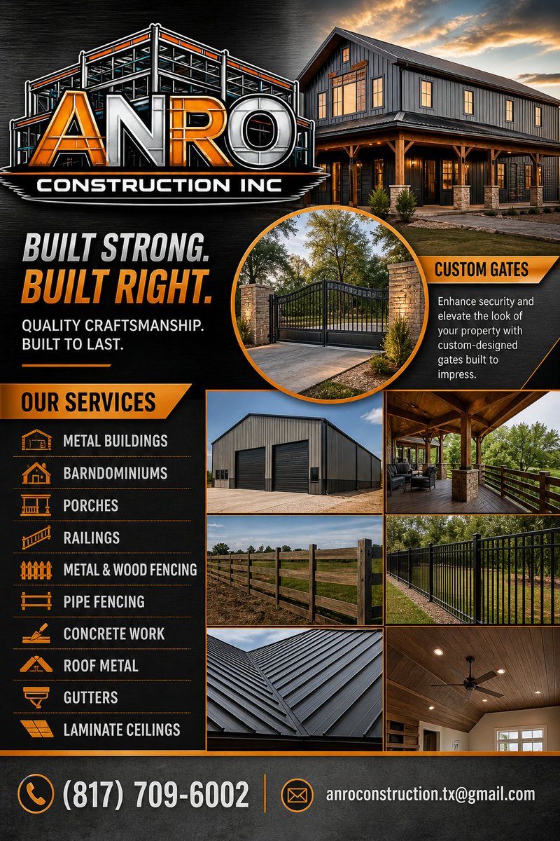 AnroConstr10303's tweet image. 🔨 Build smarter, build stronger with Anro Construction INC!
We bring skill, dedication, and quality to every project, ensuring results that last.
📞 Call today: (817) 709-6002

#ConstructionExperts #HomeImprovement #RemodelingPros #QualityCraftsmanship