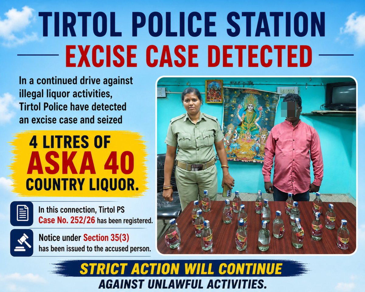 🚔 Tirtol Police Station – Excise Case Detection. In a continued drive ...