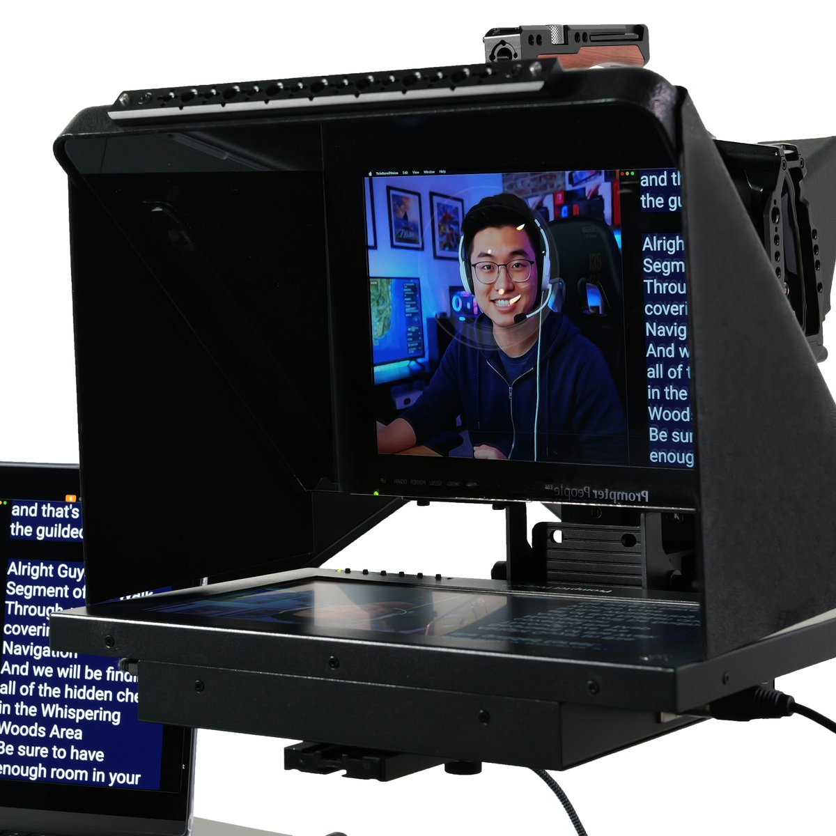 PrompterPeople's tweet photo. Use a professional camera and see yourself how your audience sees you with a Prompter People Flex Plus FreeFly Teleprompter. Perfect for Zoom, Desktop Content Creators, Live Streaming, and so much more. TeleScroll Voice automated scrolling prompting software included free