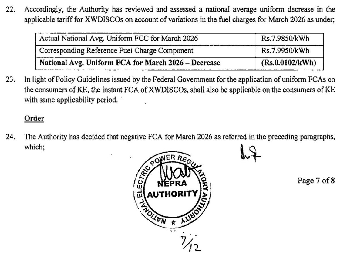 NEPRA relief for public: Rs.0.01 per unit in March 2026 Fuel Charges Adjustment to be reflected in next billing. That is correct, 1 paisa relief.