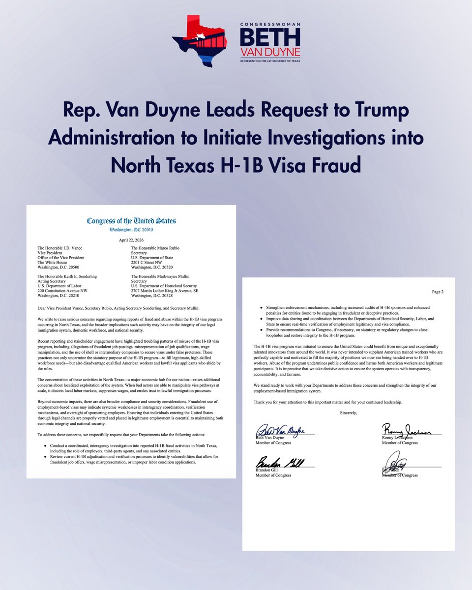 Congresswoman Beth Van Duyne tweet media