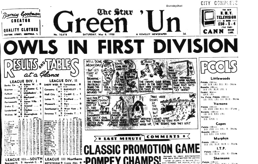 Dunsbyowl's tweet photo. #OnThisDay in 1950 the ultimate #MindTheGap season closed as Wednesday drew 0-0 at Hillsborough with
@SpursOfficial, were back in the the 1st Division & sweetly pipped @SheffieldUnited to promotion by a superior goal average of .008 ! #SWFC #WAWAW #NeverBMastered #ThisCityisOurs https://t.co/GYPvJ0tbyv