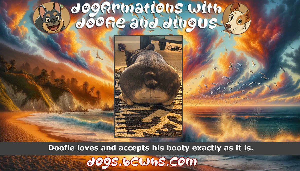 BCWHSecurity's tweet image. Dogfirmations with Doofie and Dingus: Bootylicious
 
Doofie loves and accepts his booty exactly as it is.
 
#Bootylicious #Technology #ArtificialIntelligence #Animals #Photography #Dog #Nature #Pets #Affirmations #Art
 
View Dogfirmation: dogs.blackcatwhitehatsecurity.com/?dogID=143#tod…