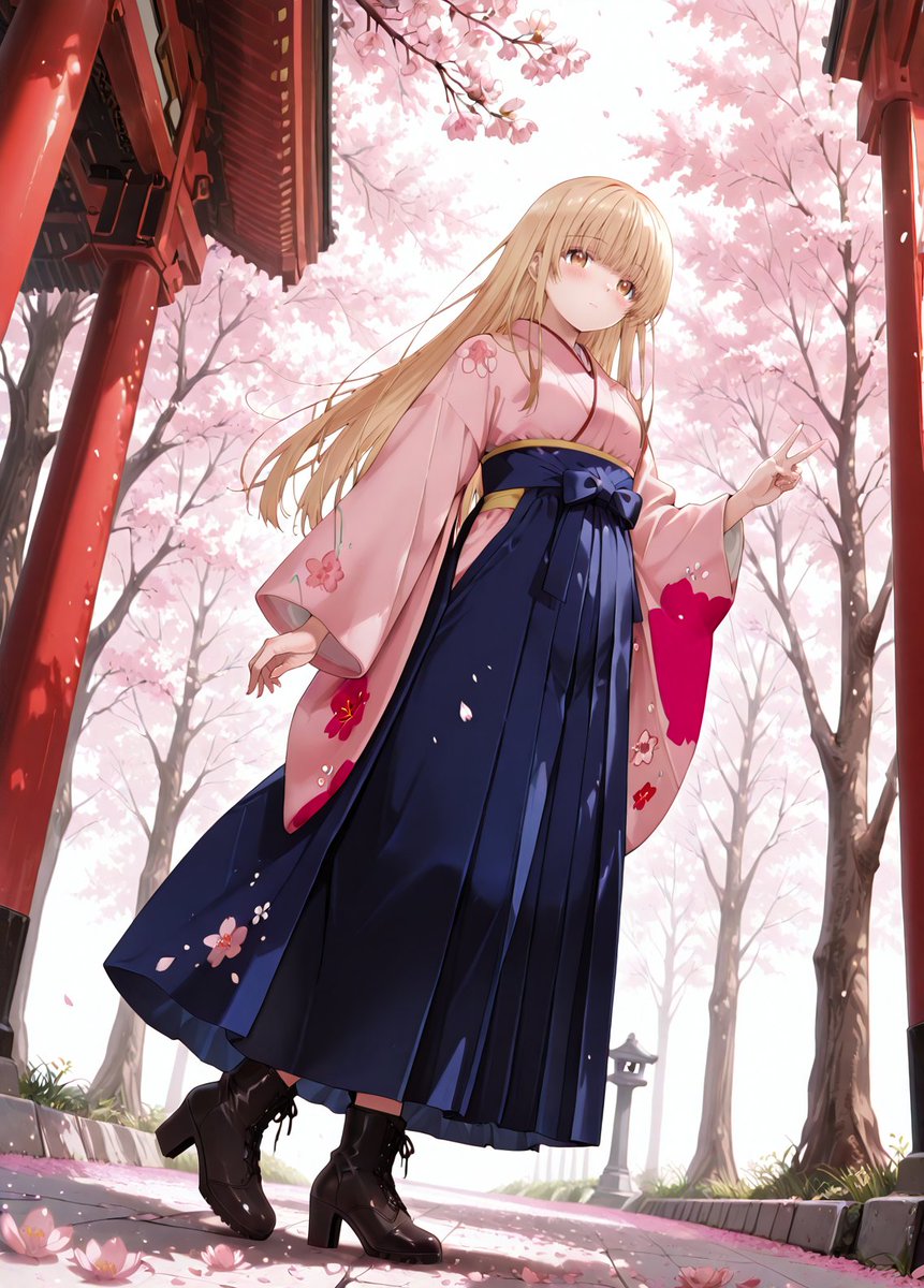 桜と袴な椎名真昼さん SFW Illustration. No nudity or suggestive