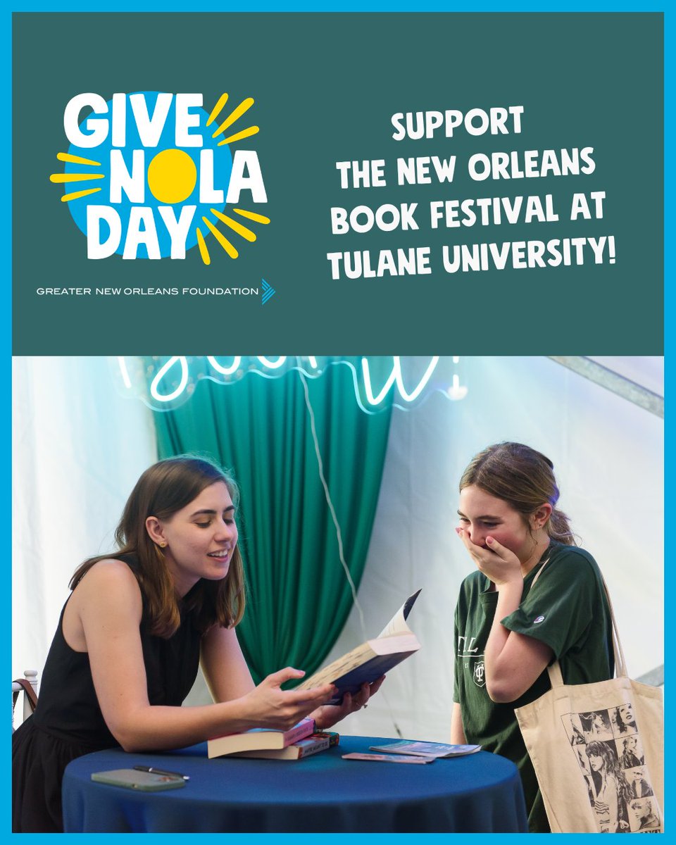 NOLAbookfest's tweet photo. This #GiveNOLADay, support #NOLABookFest! 
Your support helps keep the New Orleans Book Festival free, open to the public and thriving year after year. https://t.co/xYZeE4yxpn https://t.co/OaZAhiBUU1