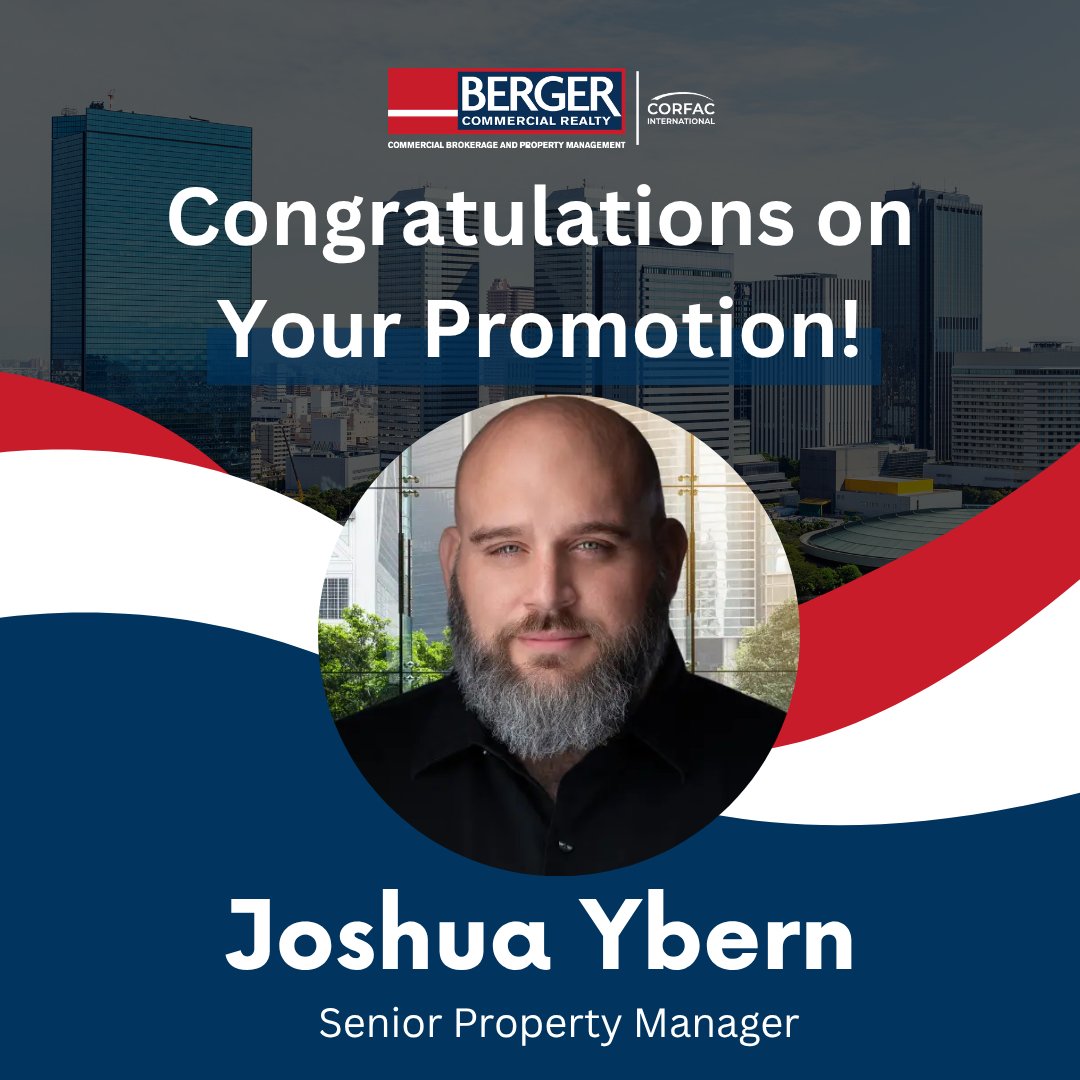 BergerComm's tweet photo. Congratulations to Joshua Ybern on his promotion to Senior Property Manager! 🎉

His strong communication skills and client-focused approach have set him apart, driving meaningful results and relationships. We look forward to his continued success in this role! https://t.co/FYiJoWzXkA