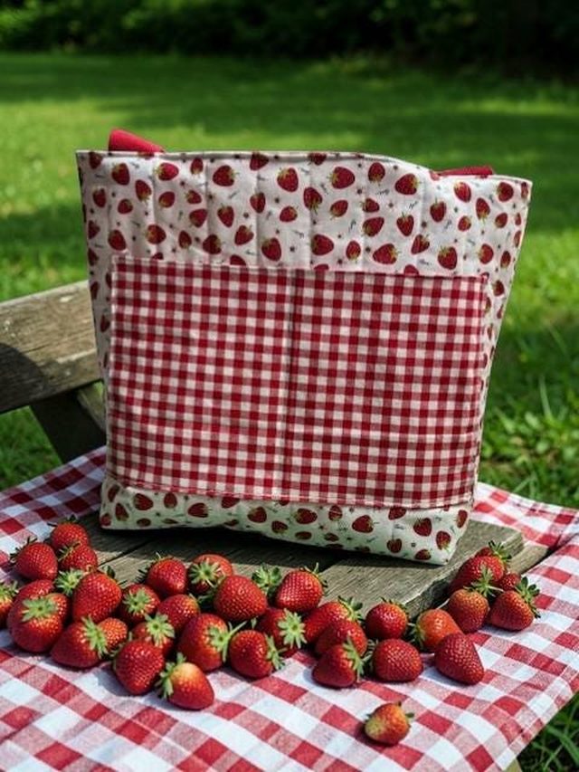 sewingfromsammy's tweet photo. Strawberries are the new black π This handcrafted tote by Sassy Chicks Crafting is unique. Double front pockets keep your phone and keys close. Grab yours before they're gone! #StrawberryFashion #HandmadeTote #UniqueBags #ToteBagStyle #QuiltedBag https://t.co/XD9G1dvvH1