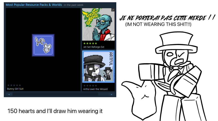 Weegee_Doll's tweet photo. Thanks for supporting Artful's show and getting him to the front page! (My terraria resource pack!)

Ignore the third image btw it's just the wind

#dieofdeath #dod #terraria https://t.co/ouZfXKN5HE