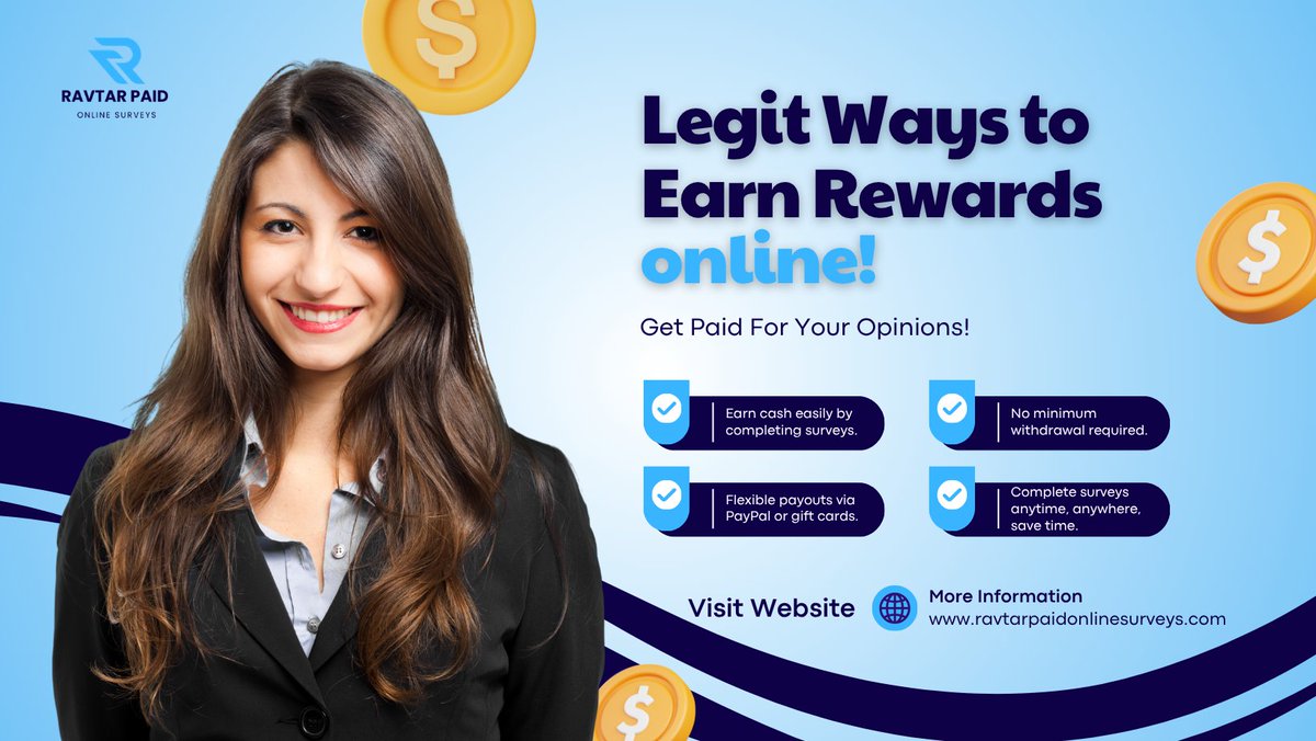ravtarllc's tweet image. Want legit ways to earn money online? 💰  
Get paid for surveys, no experience needed!

✔ No minimum payout  
✔ PayPal &amp;amp; gift cards  
✔ Work anytime, anywhere  

Start FREE 👉 ravtarpaidonlinesurveys.com

#makemoneyonline #paidsurveys #sidehustle #workfromhome #earnmoneyonline