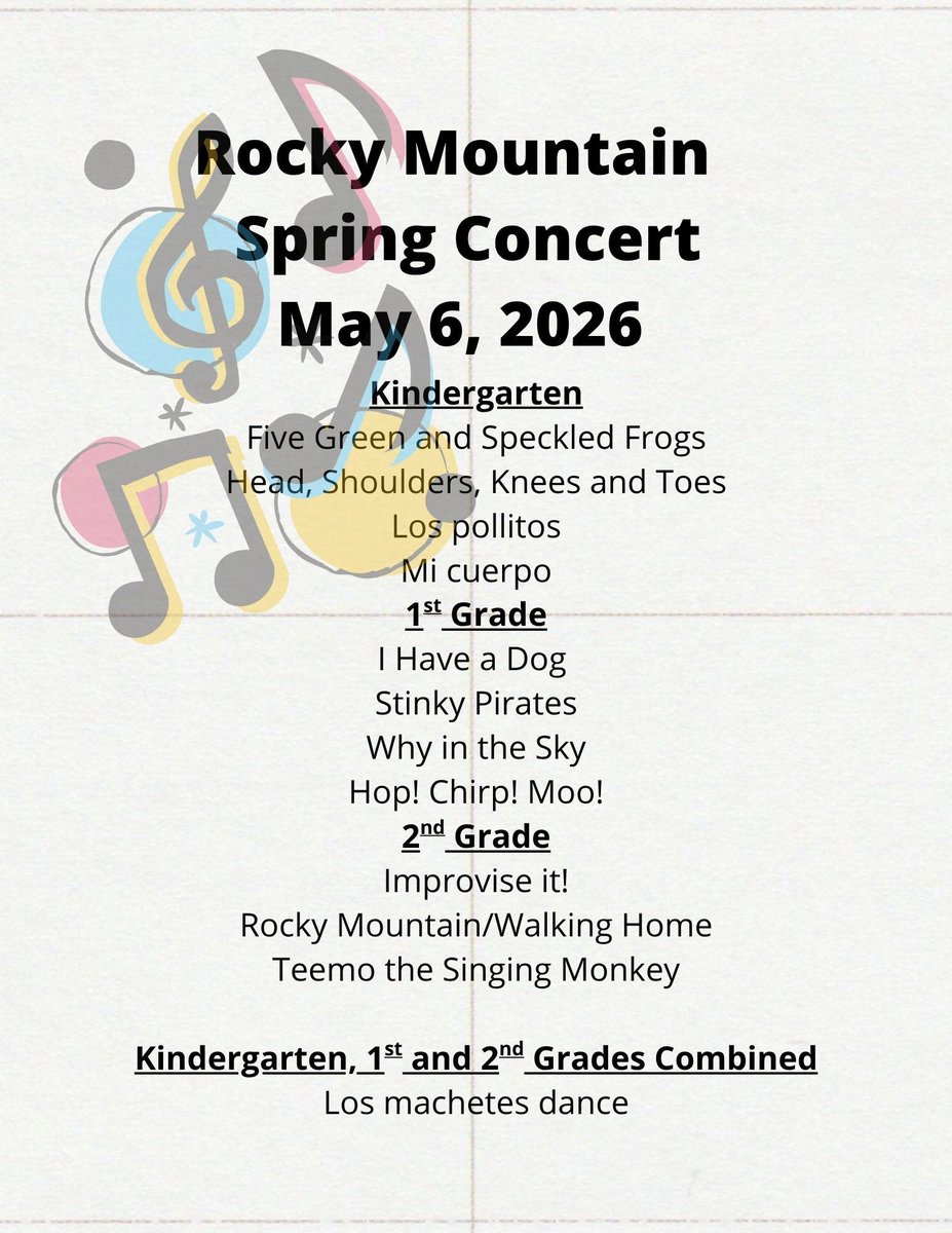 RMESLongmont's tweet photo. Join us tomorrow for our K–5 Concert at Skyline High School! 🎶 Our students are ready to shine and share all their hard work. We can’t wait to see you there! 
K, 1st and 2nd arrive by 5:45 pm &amp; 3rd,4th and 5th arrive by 6:45 pm
#StVrainStorm #SkylineCommunityStrong https://t.co/9M1bUyJc5d