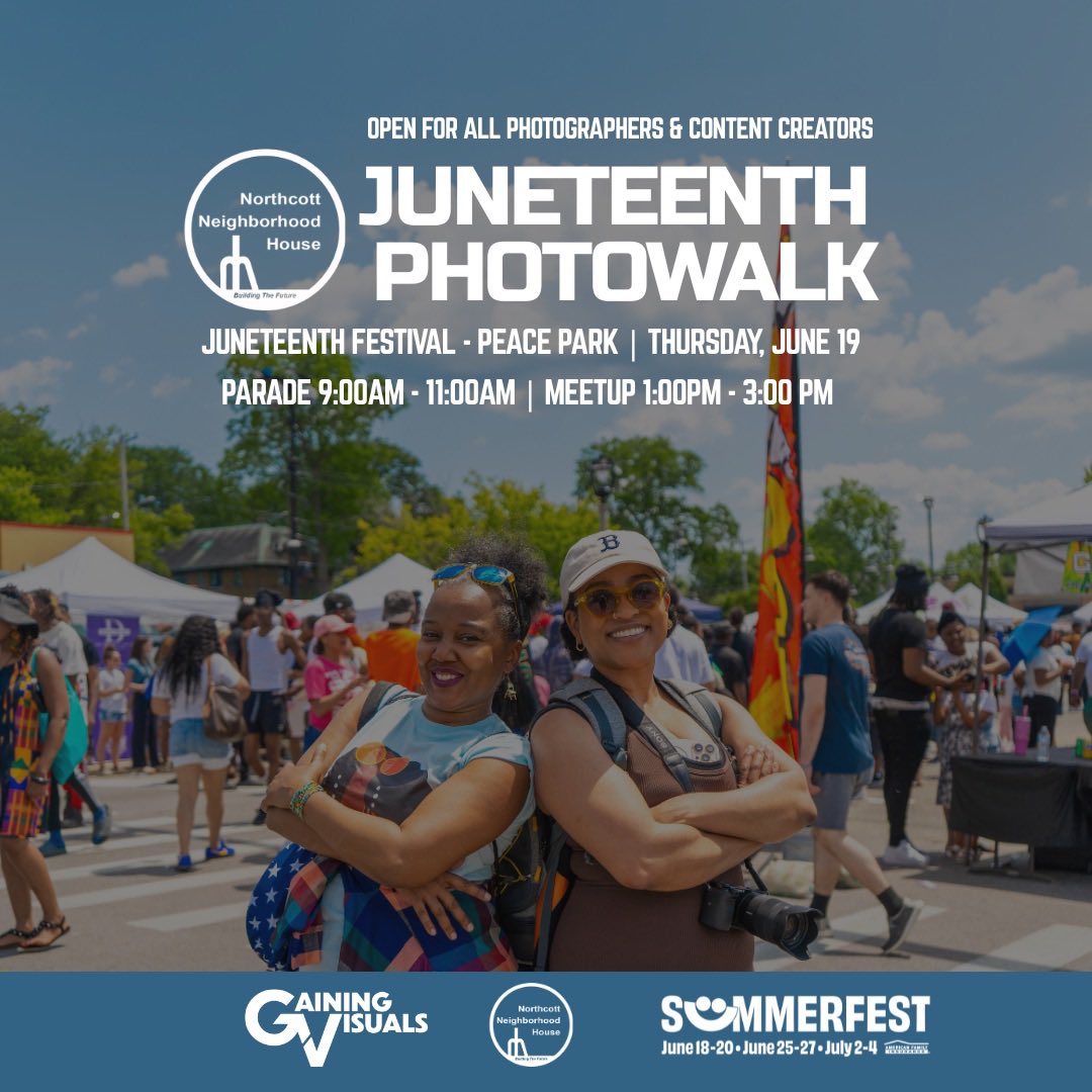 GainingVisuals's tweet photo. We’re back for the 55th Northcott Neighborhood House Juneteenth Celebration in Milwaukee for our exclusive photowalks, in partnership with @Summerfest. 

Sign up here to register - https://t.co/WMI97w0nz4 https://t.co/BgDcC4fTUV