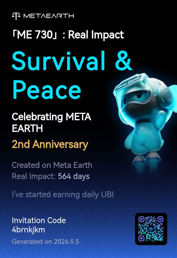 Usama8801's tweet photo. 「ME 730」: Real Impact I’ve earned 7.24 MEC on Meta Earth and helped 66 people start their daily unconditional basic income This is my real impact. Click the link below to join, you can also create your own im... Read more:
https://t.co/Bp0W4gGS4f https://t.co/lHQzMGOWum