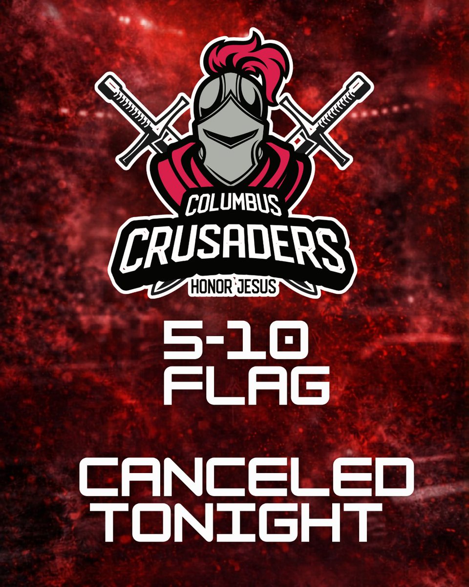cbuscrusaders's tweet photo. 5-10 year old flag is canceled for tonight, due to weather.

See you all next week!

@followers

#honorJesus https://t.co/ehulQNqUZi