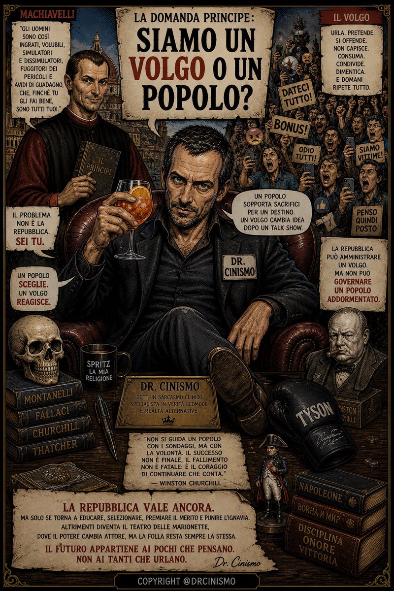 drcinismo's tweet image. Ma siamo un popolo o siamo un volgo? E se siamo un volgo la repubblica ha ancora un senso per governarci? #popolo #italia #volgo #repubblica #italiani