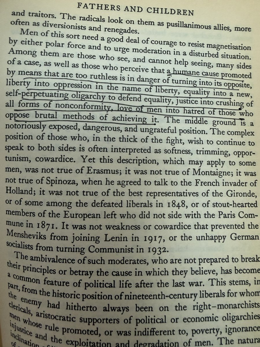 robkhenderson's tweet image. "a humane cause promoted by means too ruthless is in danger of turning into its opposite, liberty into oppression in the name of liberty, equality into a...self-perpetuating oligarchy to defend equality...love of men into hatred of those who oppose brutal methods of achieving it"