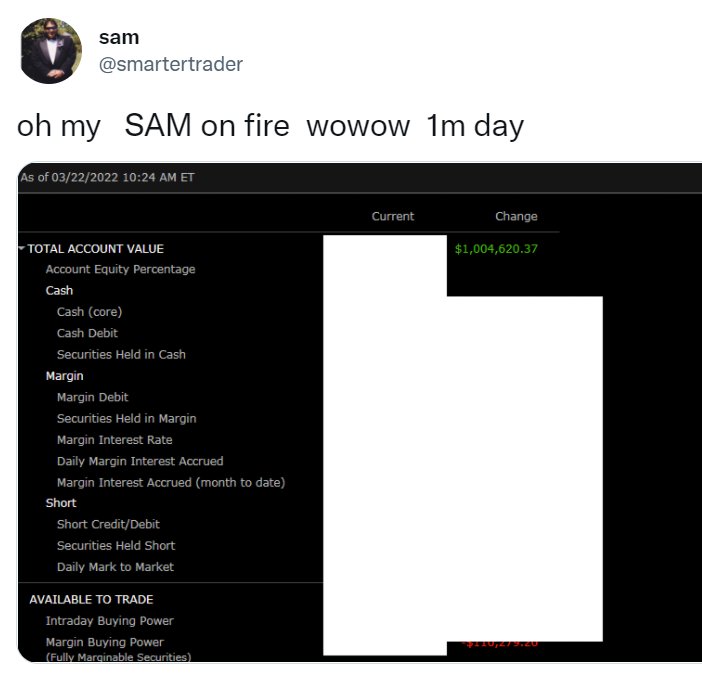 Mintrade2019's tweet photo. @0ptionsTrader LMAO guy photocrops his 126% gain on a 5 dolla acct LMFAO 
All of @smartertrader fake follows are scammy sammy in mommas kitchen posting fake sheet on @X LMFAO 
Plus click on his fake website LMAO Sammys photocrop still suks Look his real acct 18,000 LMAO https://t.co/X6HtwbQa2Z