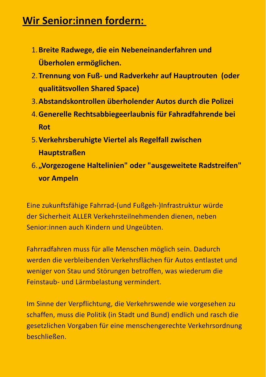 PFF_Austria's tweet photo. Am 19. Mai fordern die Seniors For Future mit ihrem "Senior:innen radeln" Sicherheit im Verkehr für alle Verkehrsteilnehmer:innen. Ab 15 Uhr geht es in gemütlichem Tempo rund um Ring und Kai - komm auch hin und zeig der Stadtregierung, dass hier Handlungsbedarf besteht! https://t.co/iTgfDWT3eq