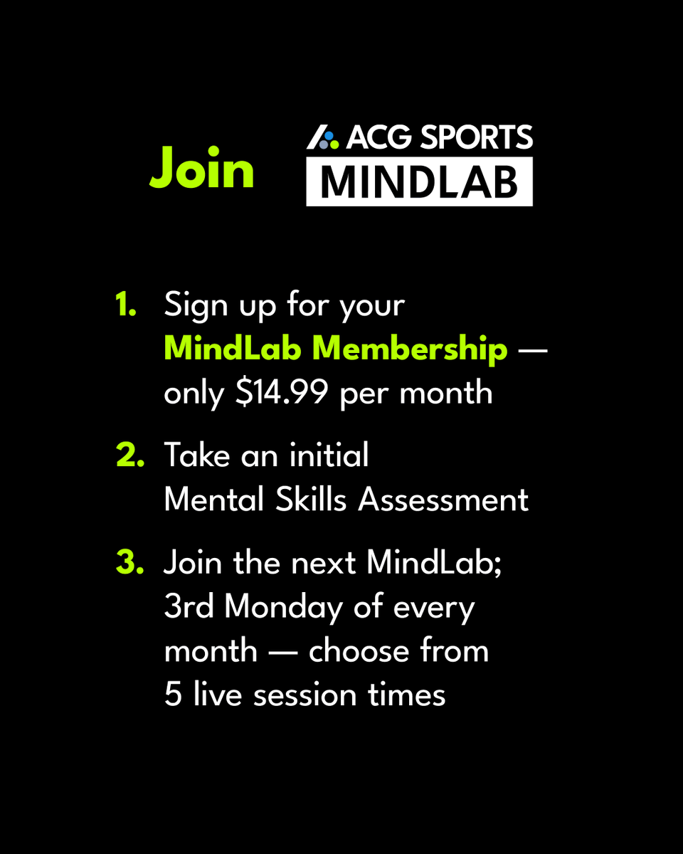 acg_mp's tweet photo. MindLab is ACG's online monthly #MentalPerformance coaching for youth athletes. Every third Monday of the month, our expert coaches lead five live sessions for teams, groups, and individual athletes.

We created MindLab for #athletes who want to train their mind with the same intention they train their body.

Get started & learn more:
https://t.co/y3NFvOdEr2