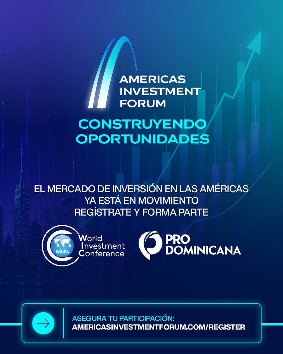 prodominicana's tweet photo. ¡Preventa disponible! Conecta con el ecosistema de inversión en #AIF2026. Participa del 1–3 de julio, 2026 en el Hotel JW Marriott, Santo Domingo, RD.

🎟️ Preventa (US$500) hasta el 30 de mayo.
🎟️ Entrada general (US$600) del 1 al 26 de junio.

¡Asegura tu espacio y participa! https://t.co/9t396VcQWG