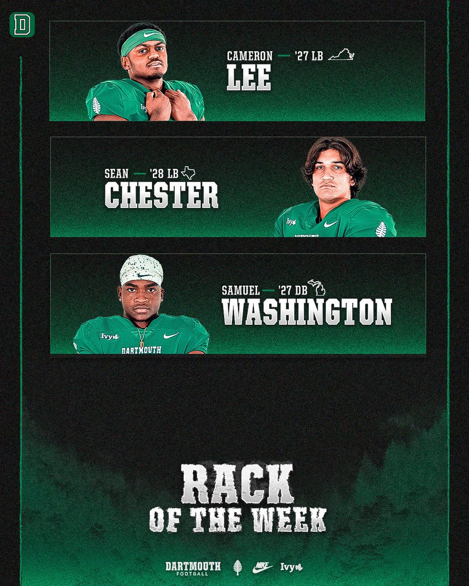 DartmouthFTBL's tweet photo. Set the tone. Raise the bar.
Rack of the Week | Guy of the Week

#GoBigGreen | #TheWoods https://t.co/R2qYqLJNlZ