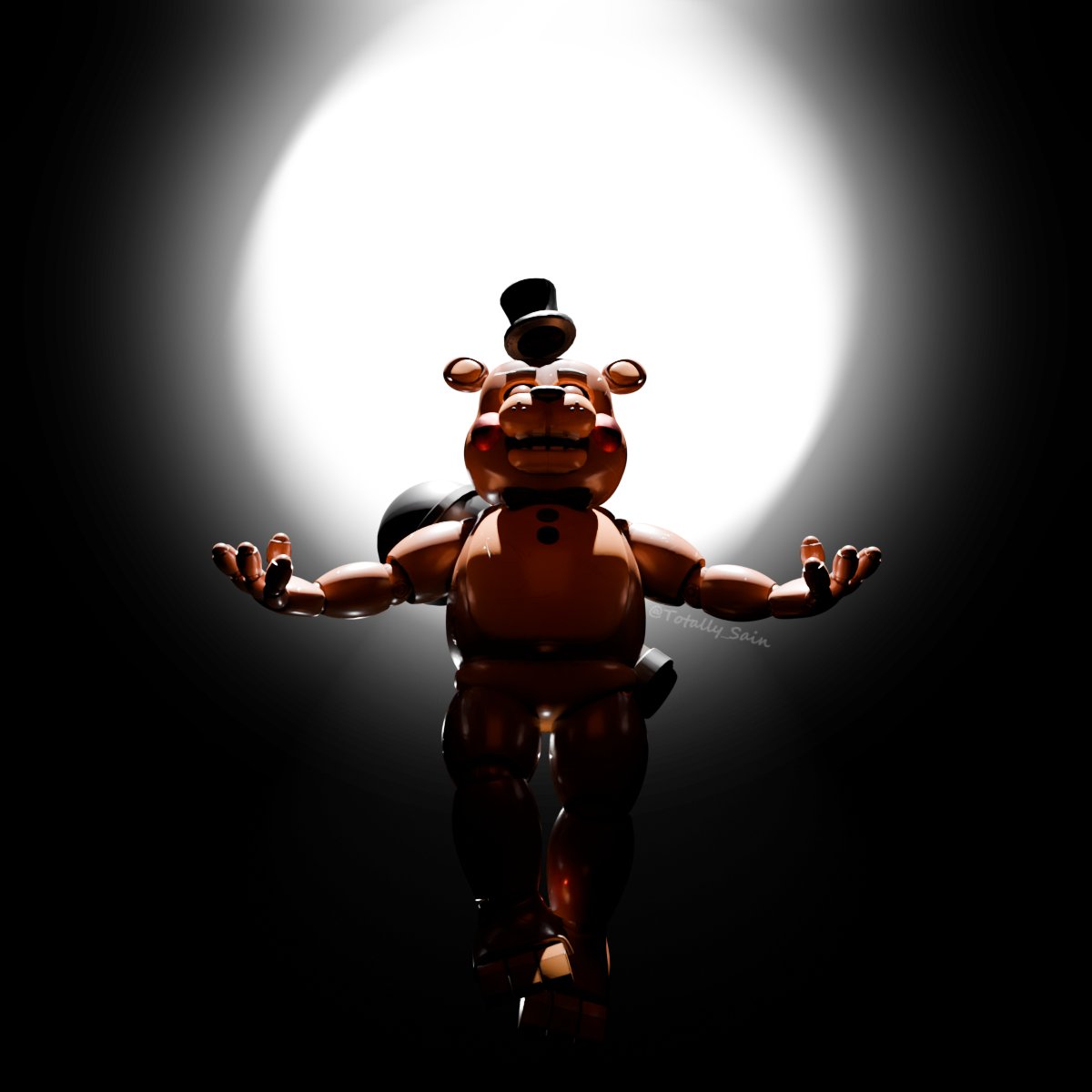 Totally_Sain's tweet photo. "Made In Heaven"  

Model by @NovaBandit0
Photo im referencing by @Fazrunnerr

Honestly had a lot of fun making this and learned some stuff so yeah I'm very proud of this. 

*more alts in replies*  
#blender #fnaf #Jojosbazzaradventure https://t.co/VR2N5ZRodR