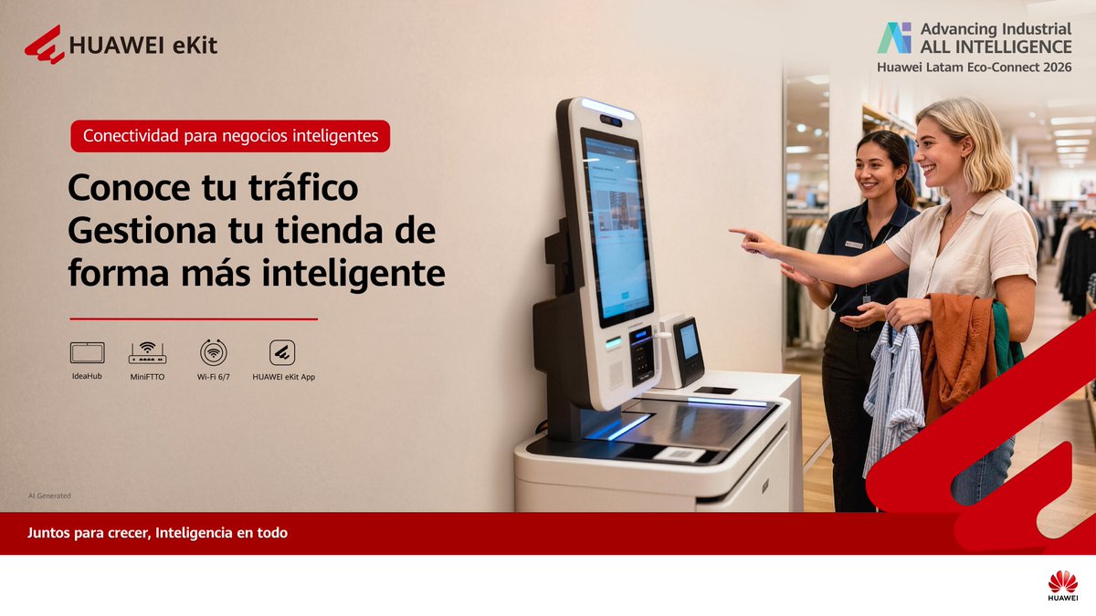 HuaweiEntLac's tweet photo. Conecta tu negocio, controla el tráfico y gestiona tus tiendas de forma inteligente. Datos, decisiones y eficiencia en tiempo real📊

📷 Descubrir soluciones de conectividad para negocios inteligentes: https://t.co/Wp6qq09MUz

#EcoConnect2026 #HuaweiEcoConnect #Huawei #eKit https://t.co/9HdqNNPwod