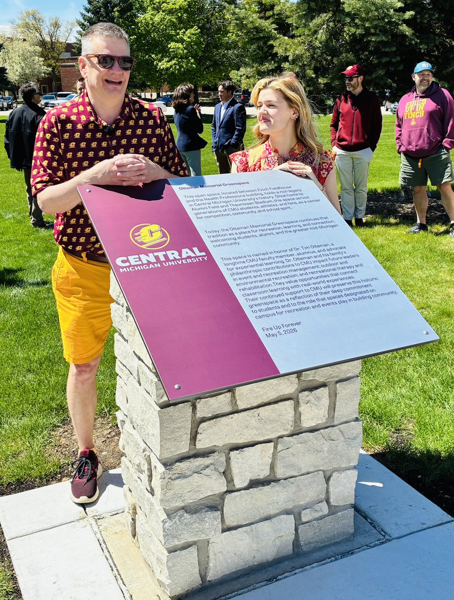 teeohhcmu's tweet photo. What a humbling day outside of historic Finch Fieldhouse this afternoon! The field between Finch and the College of Health Professions was officially dedicated as the Otteman Memorial Greenspace (OMG)! @cmurpl @cmualumni @CMUEHS @CMUniversity @CMUAthletics 🔥👆❤️ https://t.co/QFLtoG5MwC