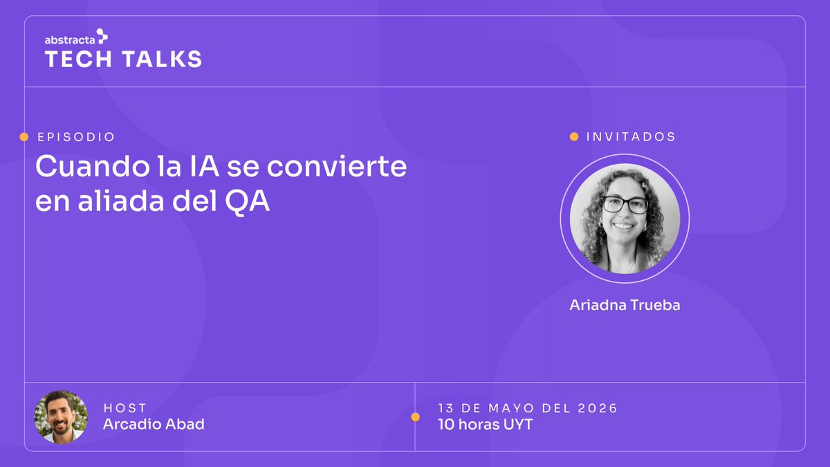 AbstractaLatam's tweet photo. La IA ya está transformando el QA. La pregunta es: ¿cómo aprovecharla de verdad?
Únete a una nueva #AbstractaTechTalks con Ariadna Trueba y Arcadio Abad ¡y descúbrelo!
📅 13.05
🕙 10:00 (UY) 👉 Regístrate aquí: https://t.co/K44GhkpEFI
👉 Info completa: https://t.co/cvcAvMasHY https://t.co/DYQ6WxIcQu