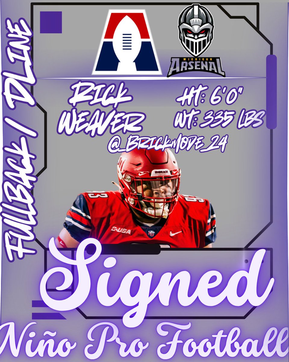 ninoprofootball's tweet photo. We are excited to celebrate the signing of @ninoprofootball athlete, @Brickmode_2_4 , and the Michigan Arsenal of the @af1football ‼️ 

#NiñoProFootball #Football #arenaFootball #AF1 https://t.co/ZsNqlqofhH