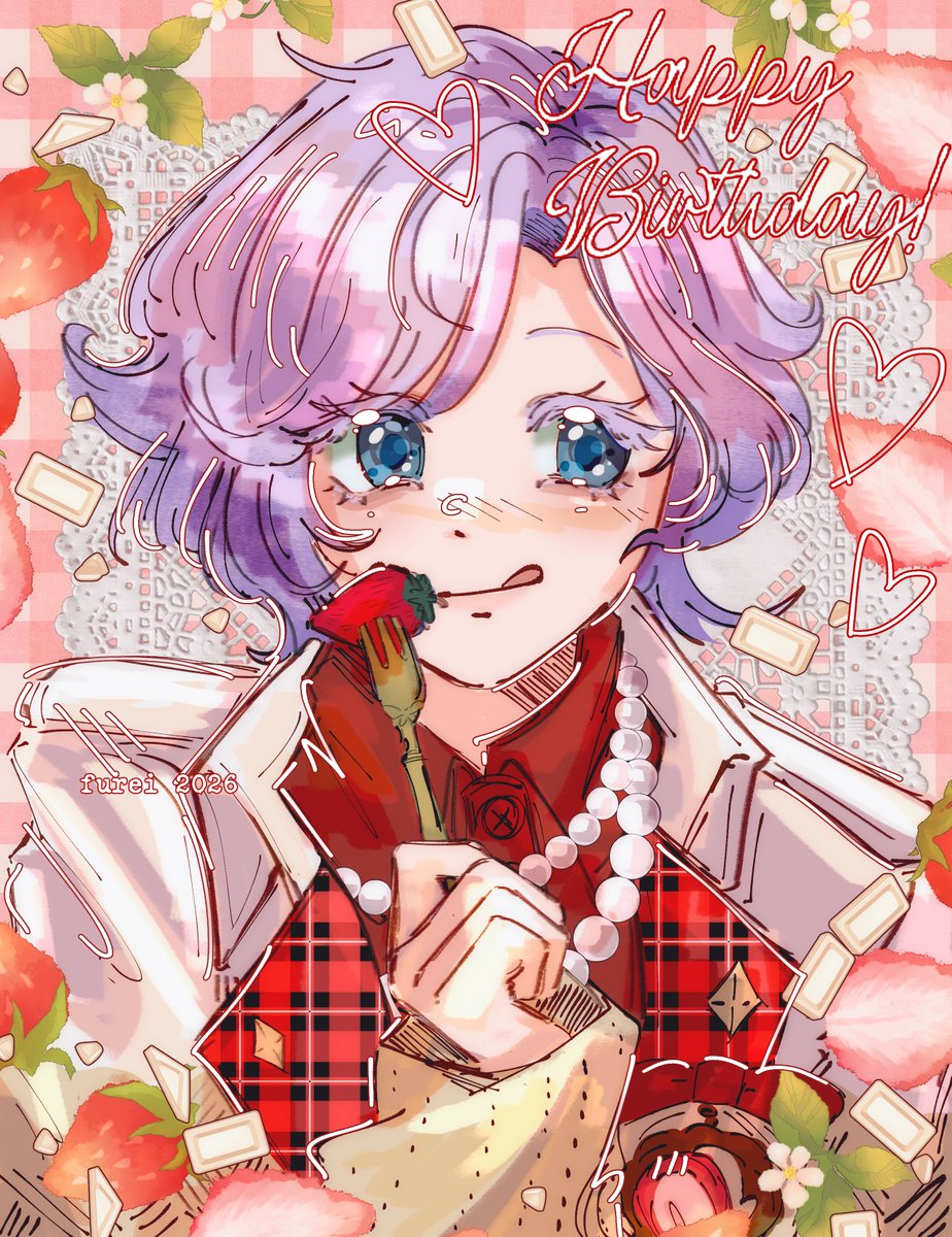 happy birthday! he looked too cute not to draw 🍓🍎

#エペル・フェルミエ誕生祭2026 
#エペル・フェルミエ生誕祭2026