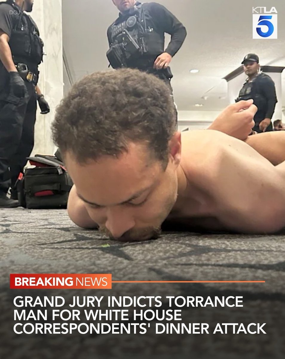 KTLA's tweet image. A federal grand jury in Washington, D.C., on Tuesday indicted the man accused of attempting to violently disrupt the White House Correspondents’ Association dinner last month on four charges. ktla.com/news/nationwor…