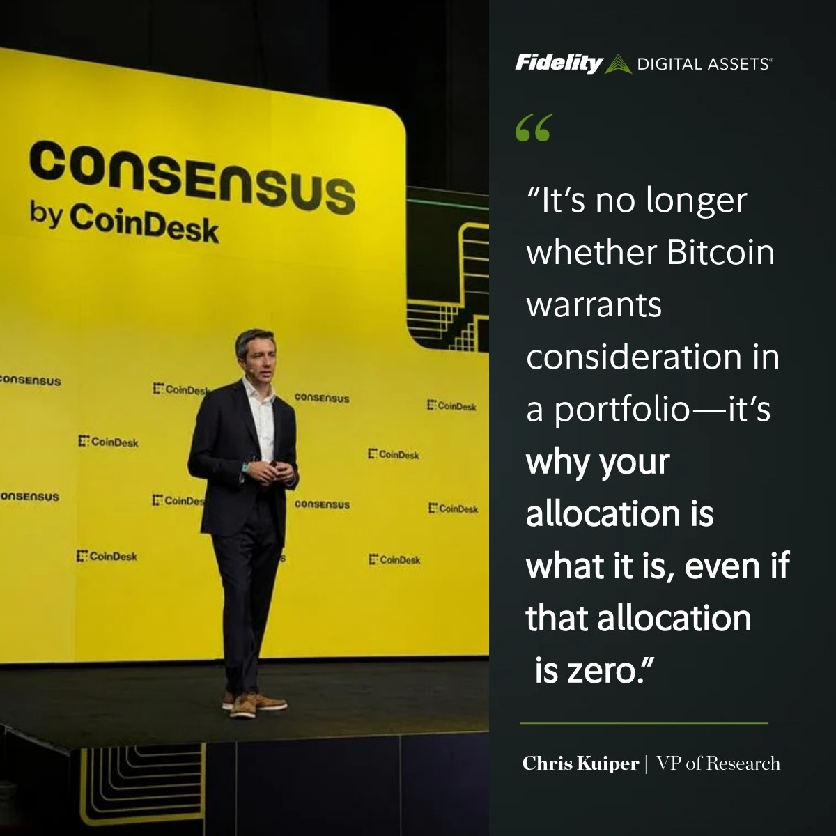 DigitalAssets's tweet photo. Key takeaways from @ChrisJKuiper (VP of Research) at @Consensus2026:

• The conversation is shifting from “should BTC be considered?” to “why is your allocation what it is?”
• Traditional portfolios may be facing structural pressure (60/40 no longer a given)
• BTC’s role is increasingly framed through long-term purchasing power + portfolio diversification
• Position sizing & risk management matter—but zero allocation requires a thesis, too

Connect with our team to learn more: https://t.co/suh0c4wLBD
