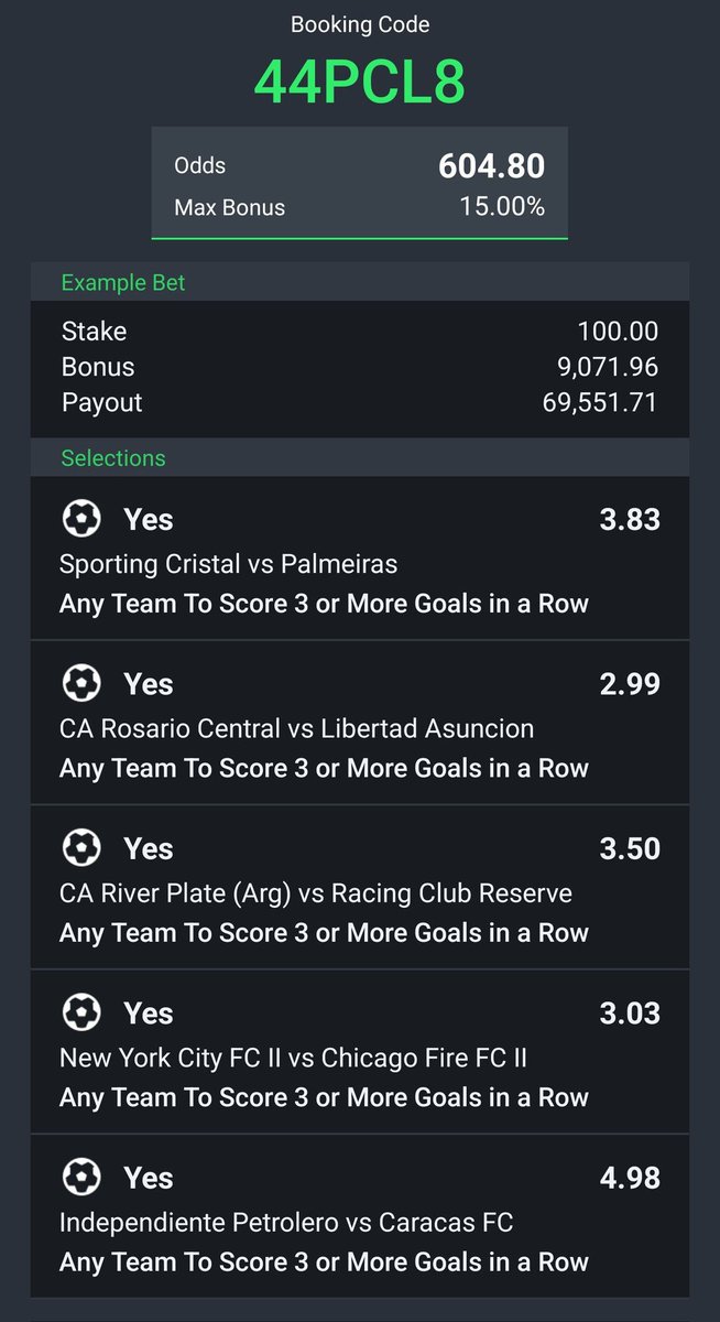 LevyKingTips's tweet photo. Midnight slip 

44PCL8

#Sportybet https://t.co/KtVnsFQXX2