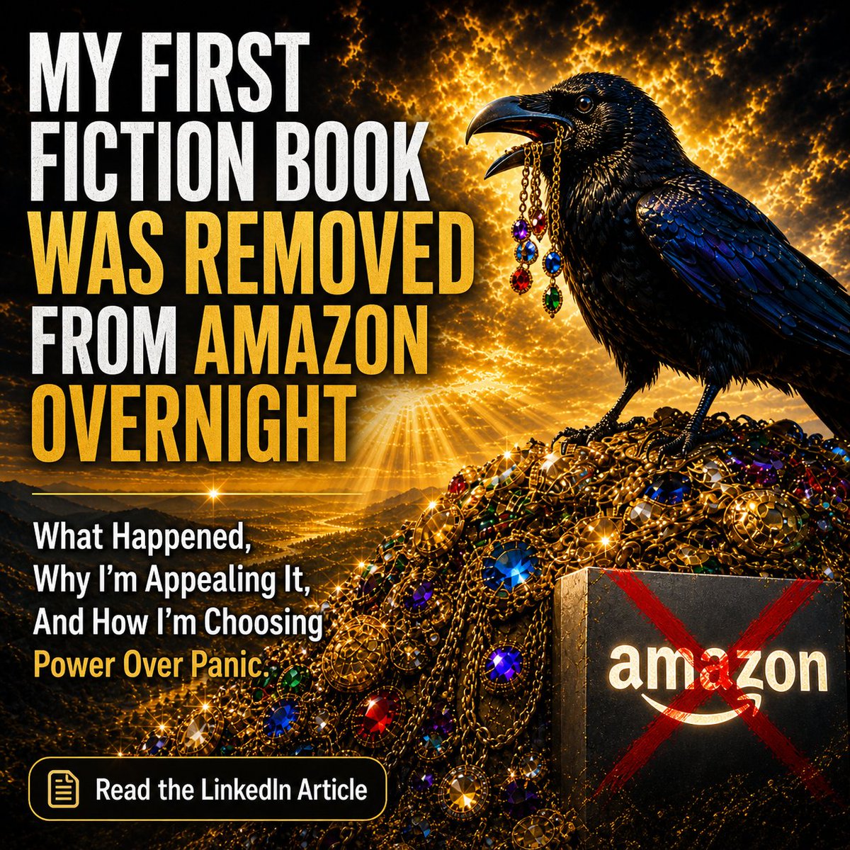 Deberah's tweet image. Amazon falsely accused and then deleted me. open.substack.com/pub/blackwingb… 

#RavenRae
#AuthorLife
#IndieAuthor
#Publishing
#AmazonKDP
#BookPublishing
#Copyright
#WritersOfLinkedIn
#CreativeRights
#AuthorJourney
#Resilience
#PowerOverPanic
#TruthMatters
#WomenWhoWrite
#DeberahBringelson