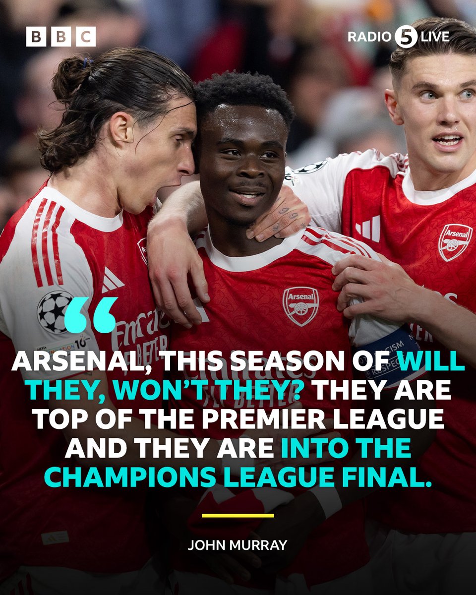 5liveSport's tweet image. ARSENAL ARE IN THE CHAMPIONS LEAGUE FINAL!! 🔴

A 1-0 win over Atletico Madrid at The Emirates seals their ticket to Budapest! 🙌

#BBCFootball #UCL #AFC