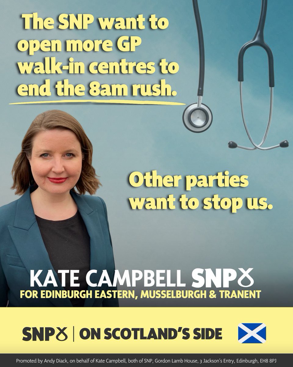 The SNP is investing in our NHS - we want to open more walk in clinics so that everyone can access the healthcare they need.

The others parties want to stop us.

For a government that's on your side Vote SNP on 7th May.