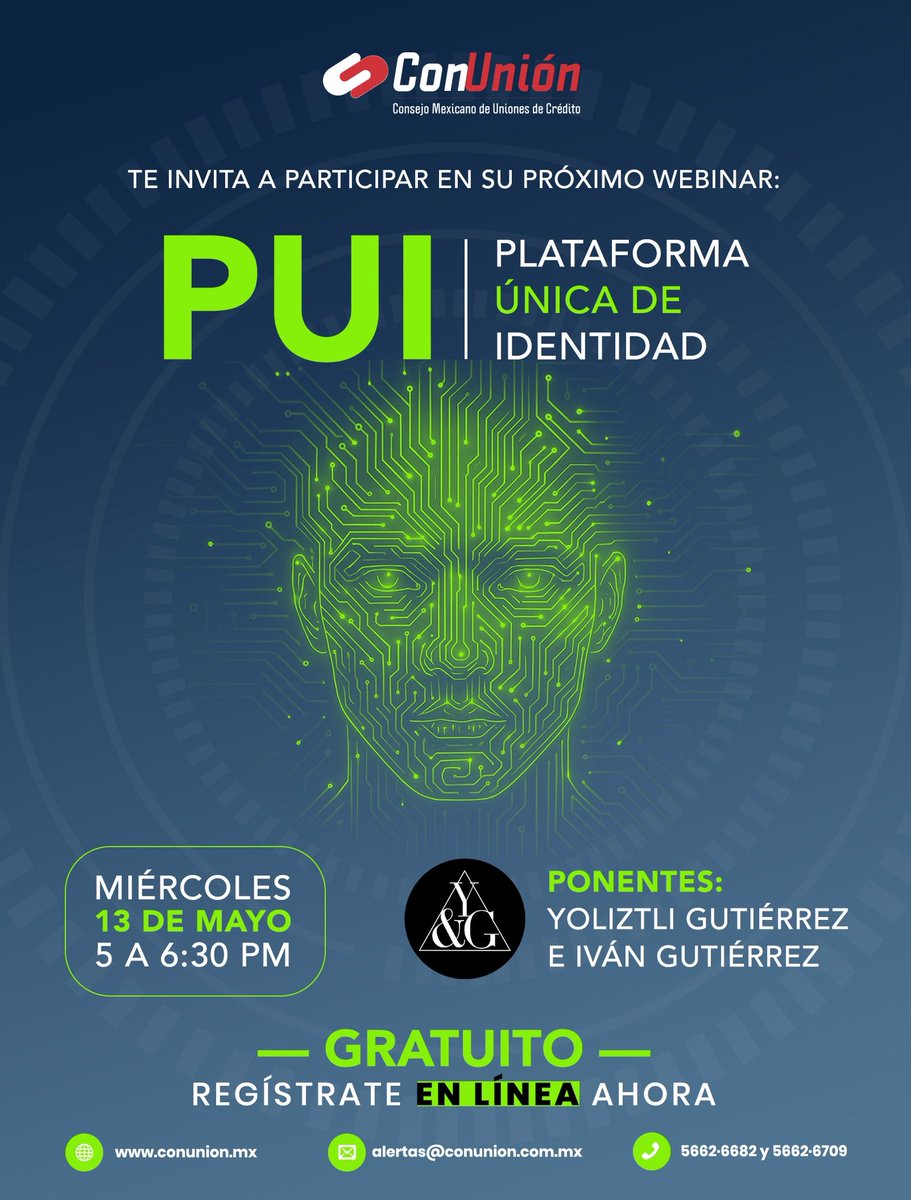 ConUnionOficial's tweet photo. Regístrate ahora a nuestro webinar sobre la PUI - Plataforma Única de Identidad que se impartirá el día 13 de Mayo. Inscripciones en línea: https://t.co/ZCpHwB1Ppg https://t.co/9H3emR1Zgq