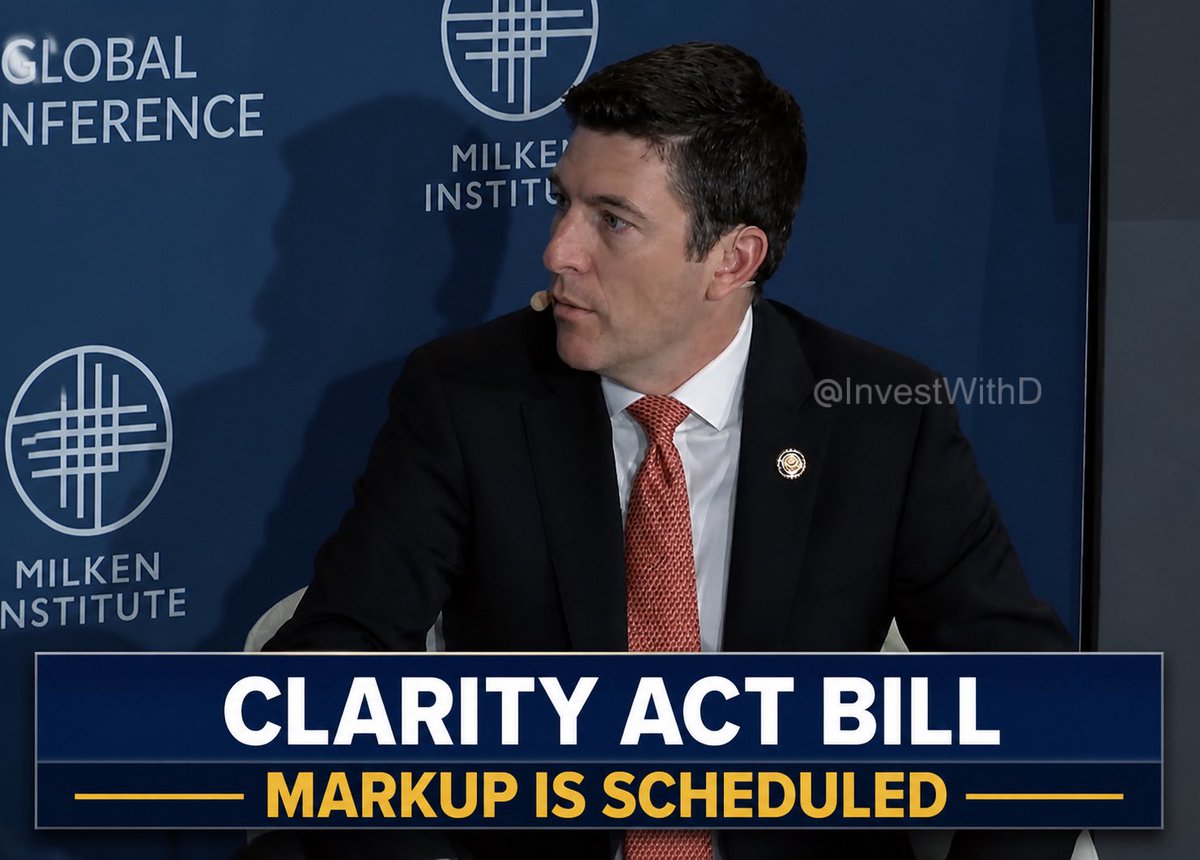 InvestWithD's tweet photo. 🚨Financial Services GOP Crypto Chairman Bryan Steil CONFIRMS CLARITY Act Markup Is SCHEDULED 🤯🇺🇸🔥

@FinancialCmte Crypto Chairman @RepBryanSteil DROPPED a major update on the CLARITY Act timeline. 👀

He says the bill is OFFICIALLY moving into the NEXT phase. ⚠️

👉 Senate markup is SCHEDULED
👉 floor time is already being PLANNED
👉 strong momentum to get this DONE
👉 House already PASSED it with ~2/3 MAJORITY

The CLARITY Act is seeing OVERWHELMING bipartisan support. 🤯

👉 Senate is EXPECTED to get this DONE before end of summer. 

More to come.