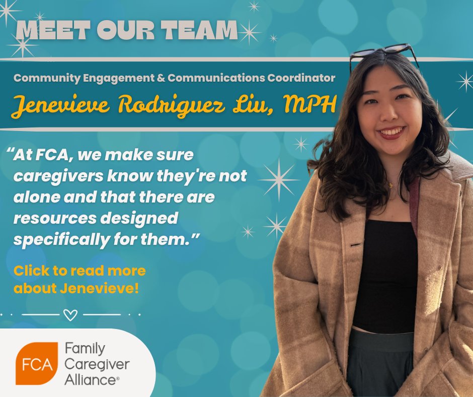 CaregiverAlly's tweet photo. FCA is proud to welcome Jenevieve Rodriguez, MPH, as our new Community Engagement and Communications Coordinator. Jenevieve joins us from Alzheimer's Los Angeles, where she was Manager of Outreach and Engagement. Read more about Jenevieve here: 

https://t.co/swixTnWHZp https://t.co/glzBI10Yap