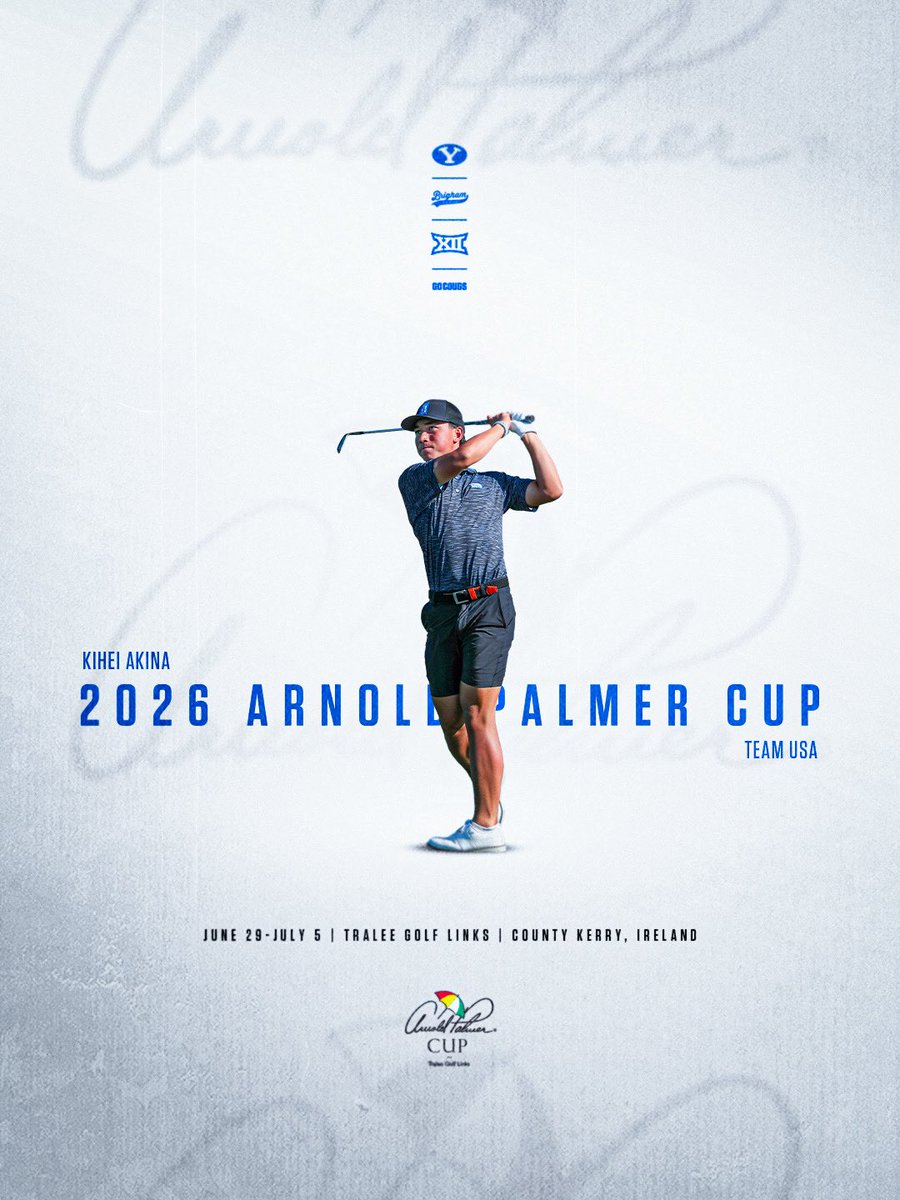 BYUmgolf's tweet photo. Kihei Akina has been selected to represent the United States at the Palmer Cup this July at Tralee Golf Club in Ireland. #ThePalmerCup #ncaagolf https://t.co/d4y5dfqVxx