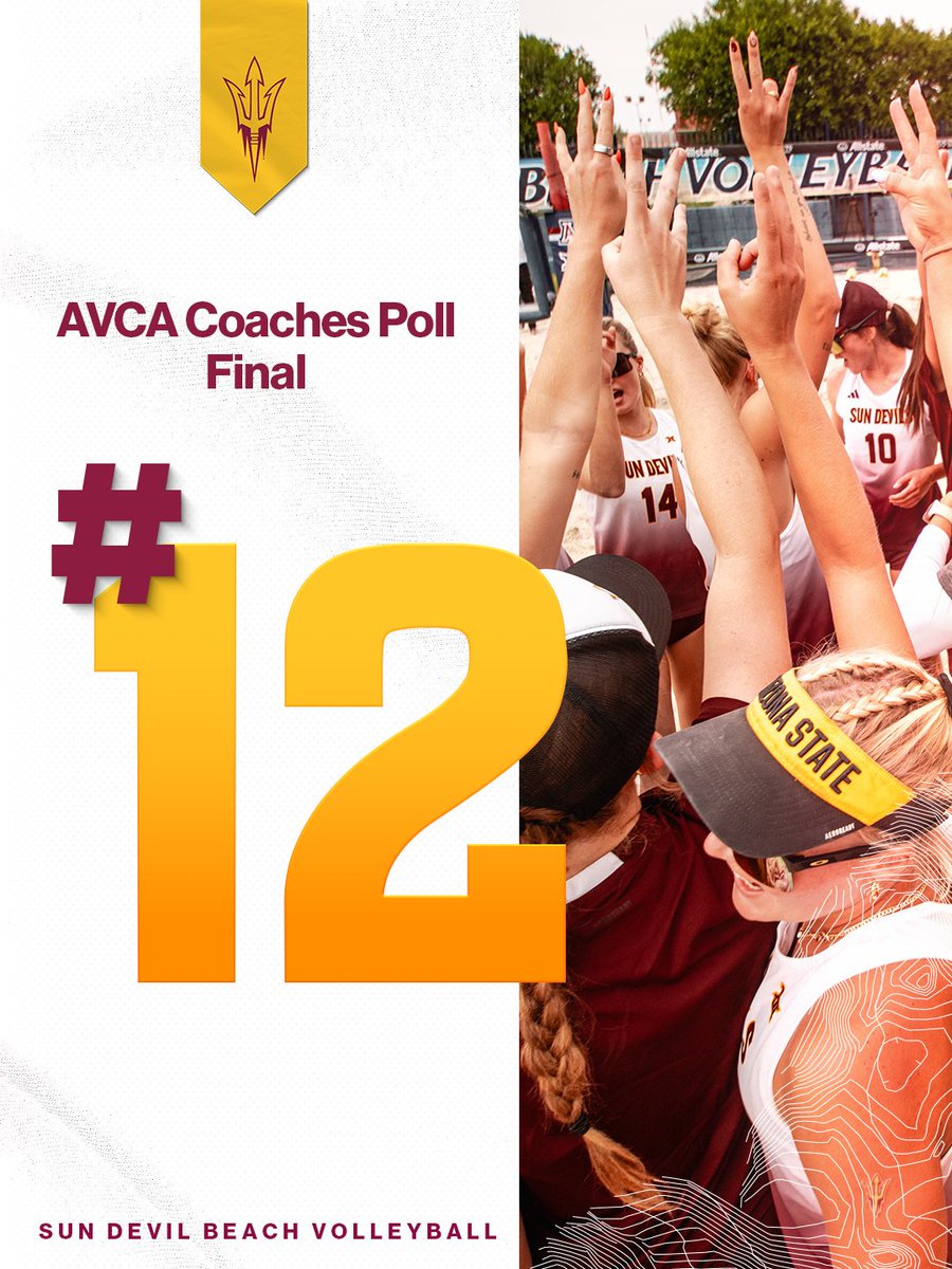 SunDevilBeachVB's tweet photo. We finish the year ranked 1️⃣2️⃣th, our third year in a row ending the season in the top 12! 🔱

#SandDevils /// #ForksUp https://t.co/BvGlXUYIOS