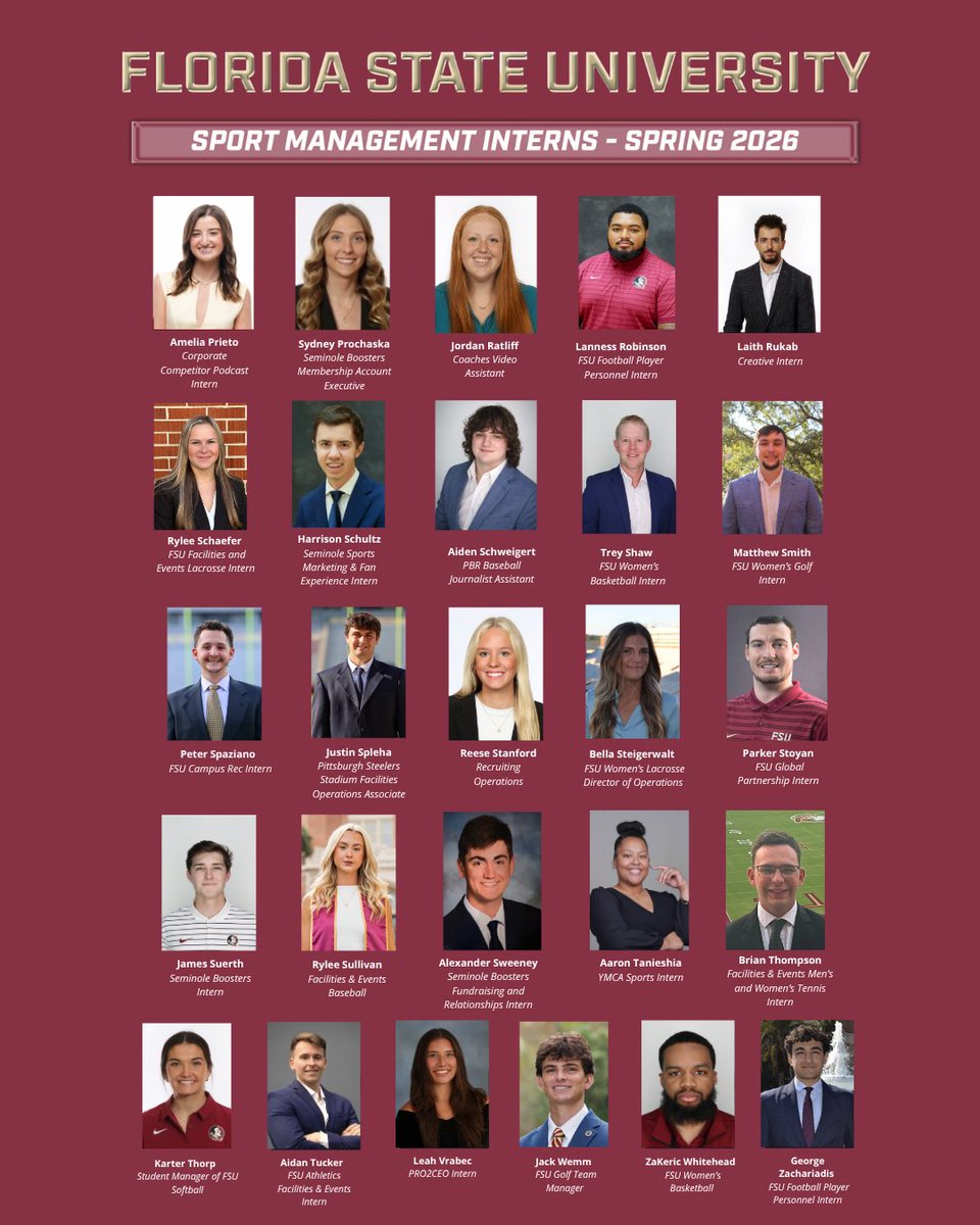 FSUSport's tweet photo. 81 students. 21,196 hours. Zero shortcuts. 🏆 We are so proud of our practicum students this semester. 

#nolesknowsports #FSUSPM https://t.co/2ksq8pUs15