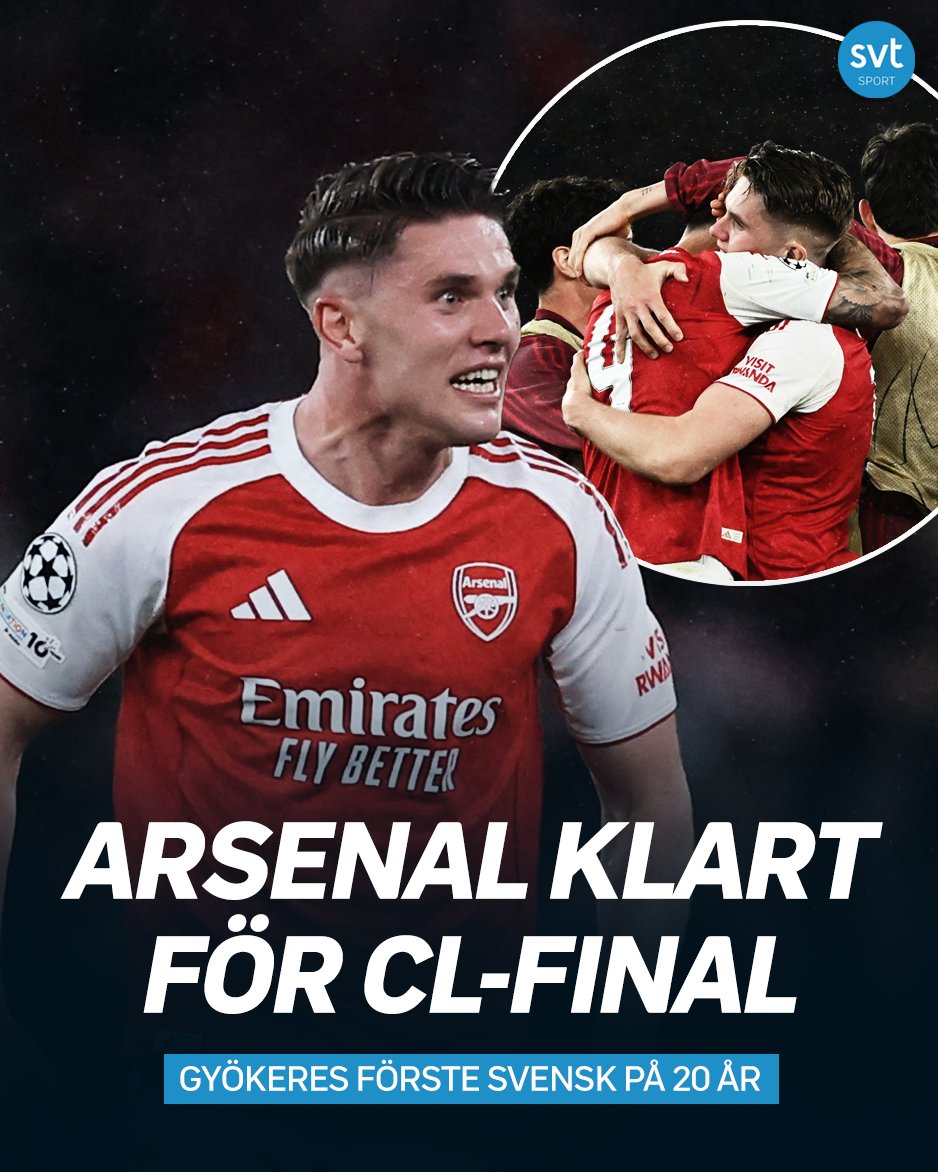 SVTSport's tweet photo. Gyökeres succé – förste svensk i en CL-final på 20 år 🔥🇸🇪

Tror du Arsenal går hela vägen? 🤔

Läs mer här: https://t.co/kYTnue2apt https://t.co/HB8qkVvFXK