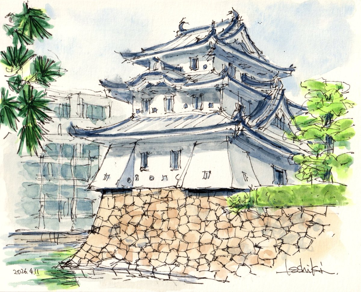 ペン水彩画 高松の風景 「高松城うしとら櫓」 F0（180x145) 2026年4月