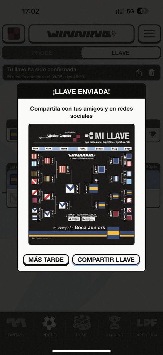 "Winning Argentina":
Porque en menos de 1 minuto haces tu predicción para los playoffs de la LPF en el nuevo juego gratis del fútbol argentino y participas por $2.000.000 en premios.